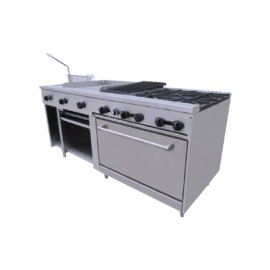 ASBER AMR-72 Estufa a Gas 4 Fuegos, Plancha, Asador, Freidor, Gratinador con Horno