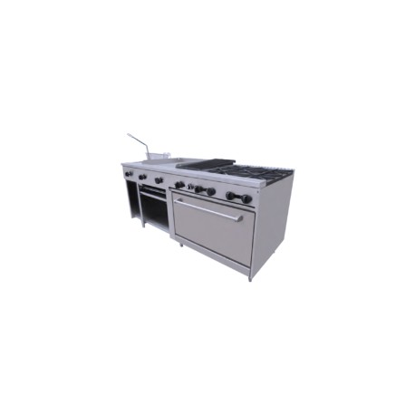 ASBER AMR-72 Estufa a Gas 4 Fuegos, Plancha, Asador, Freidor, Gratinador con Horno