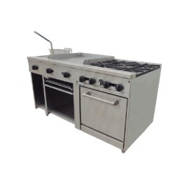 ASBER AMR-60 Estufa a Gas 4 Fuegos, Plancha, Asador, Freidor, Gratinador con Horno