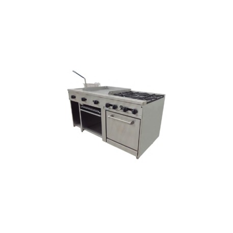 ASBER AMR-60 Estufa a Gas 4 Fuegos, Plancha, Asador, Freidor, Gratinador con Horno